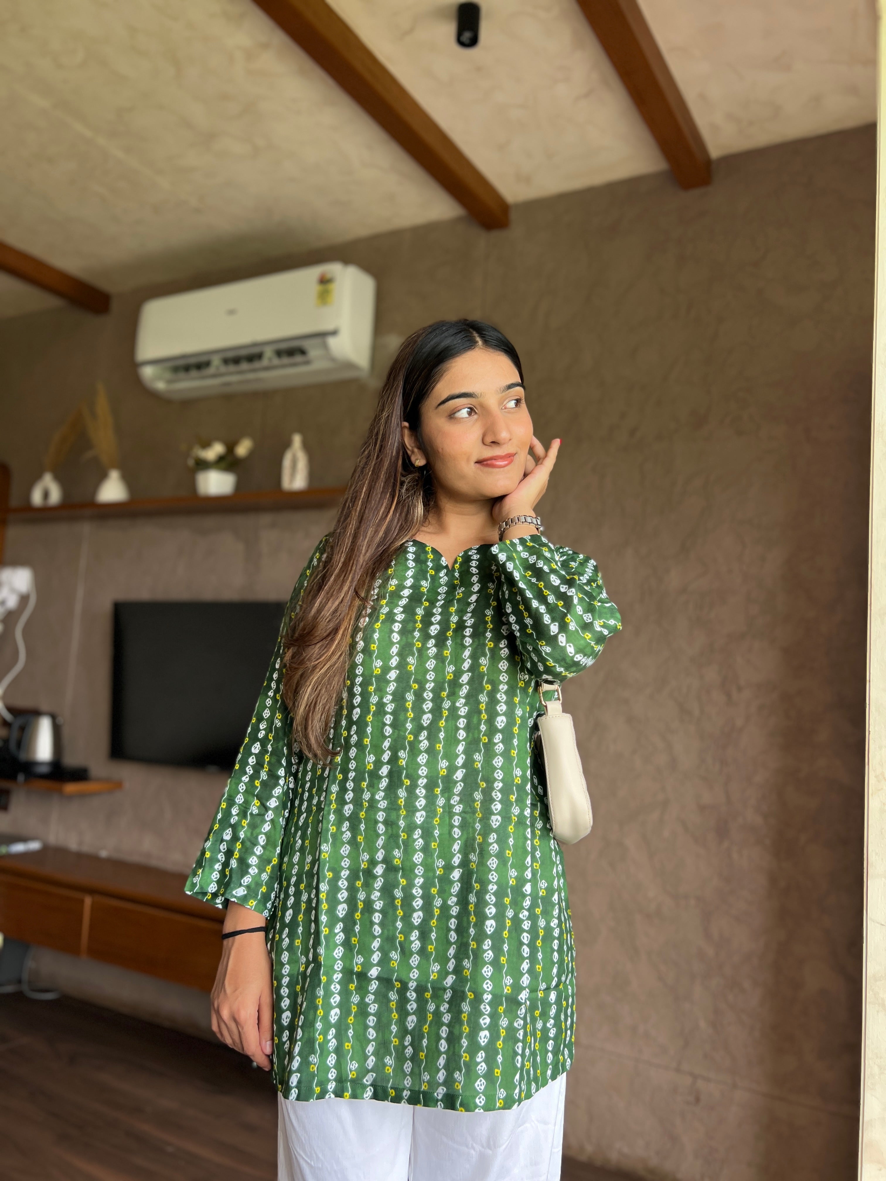 Emerald Charm Printed Short Kurti