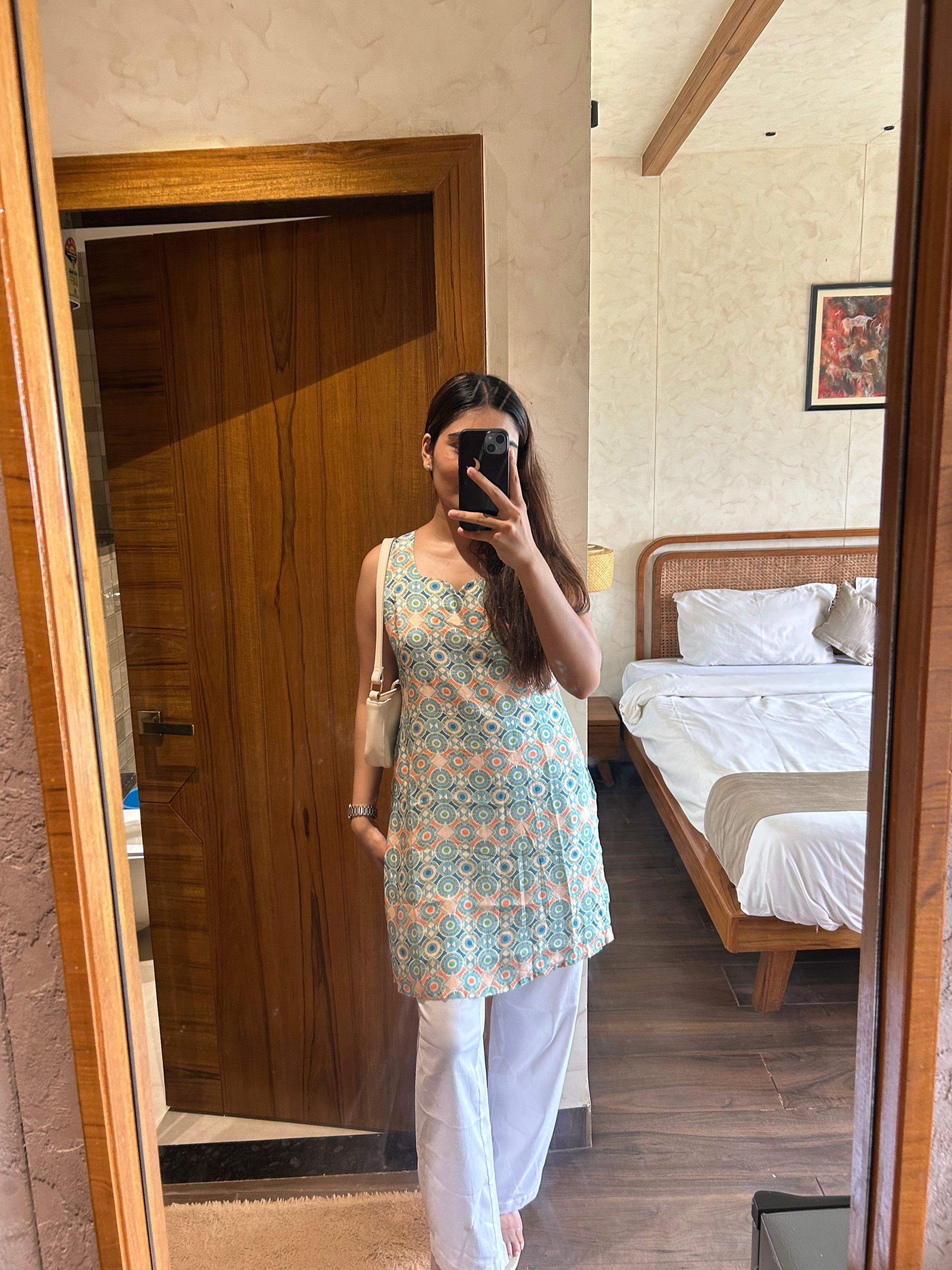 Azure Bloom Sleeveless Kurti