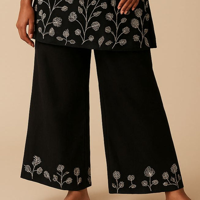Black Floral Block Print Kurta Set