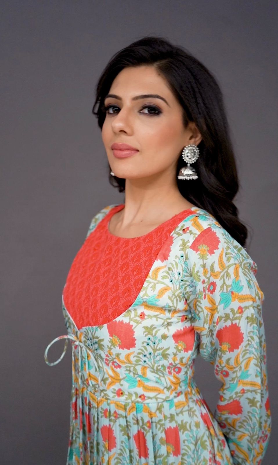 Red Yoke Gown  – Block Print