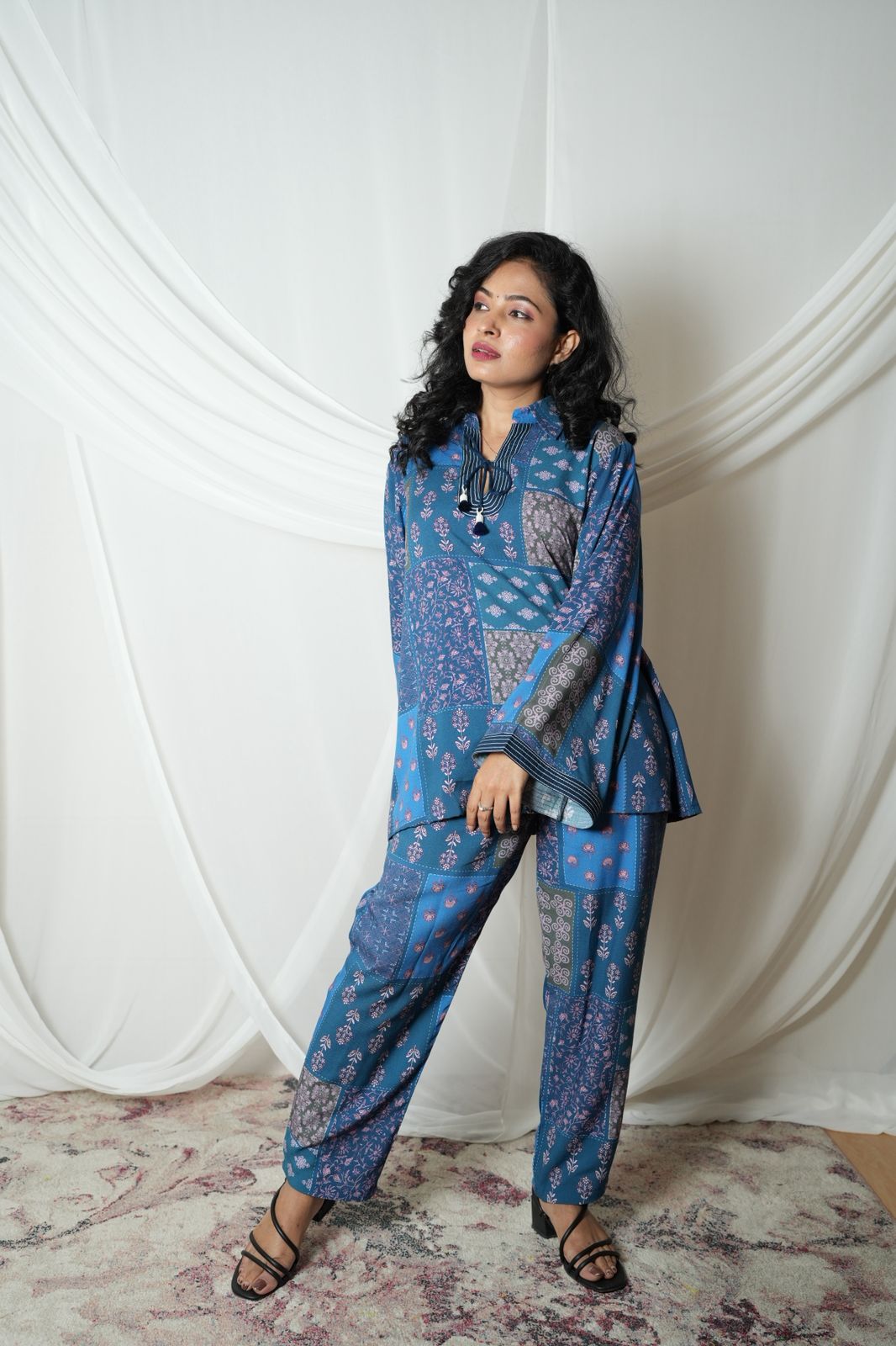 Blue Patchwork Printed Co - ord Set - CORD SET - Rever