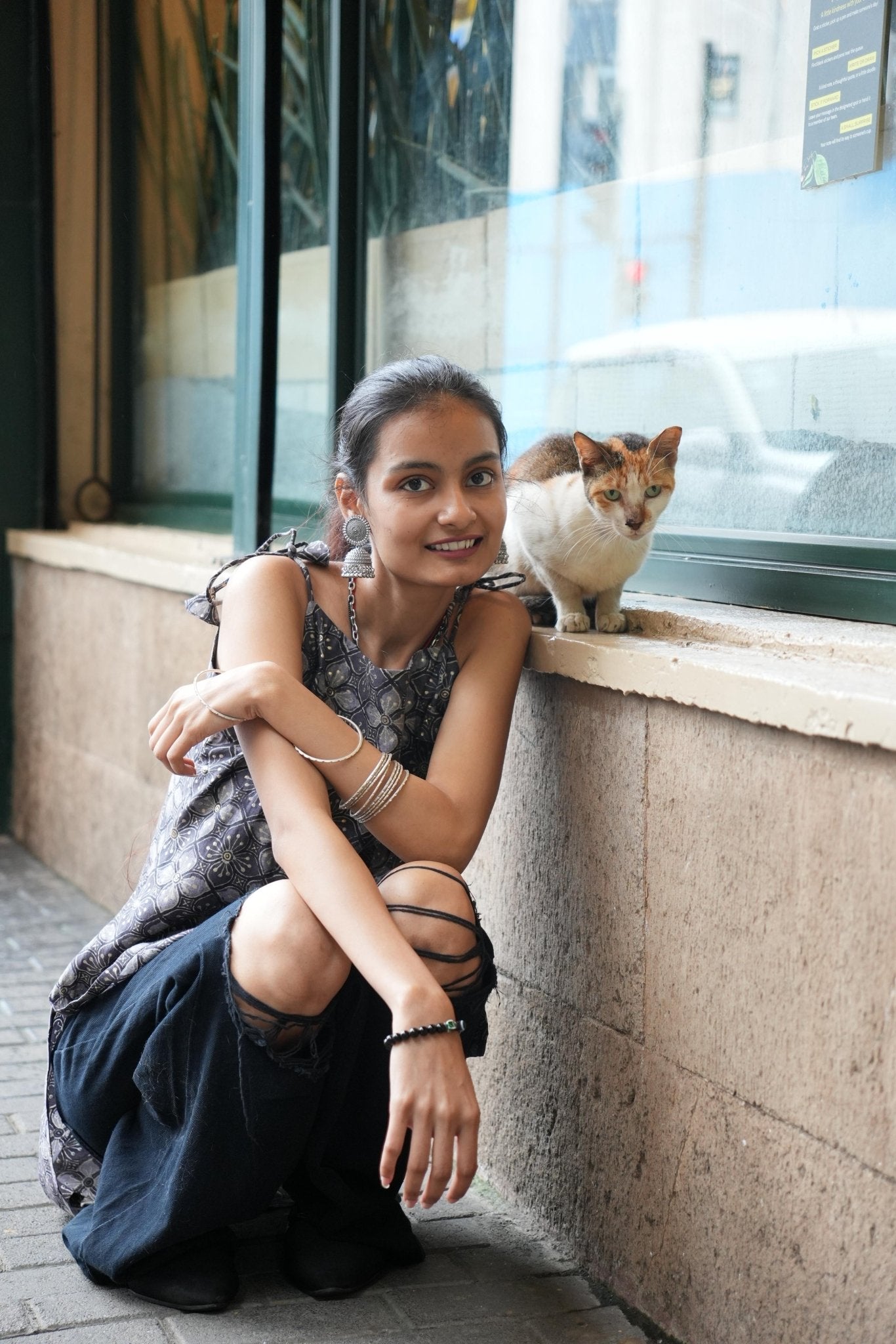 Boho Metallic Print Tie - Up Kurti - SHORT KURTI - Rever