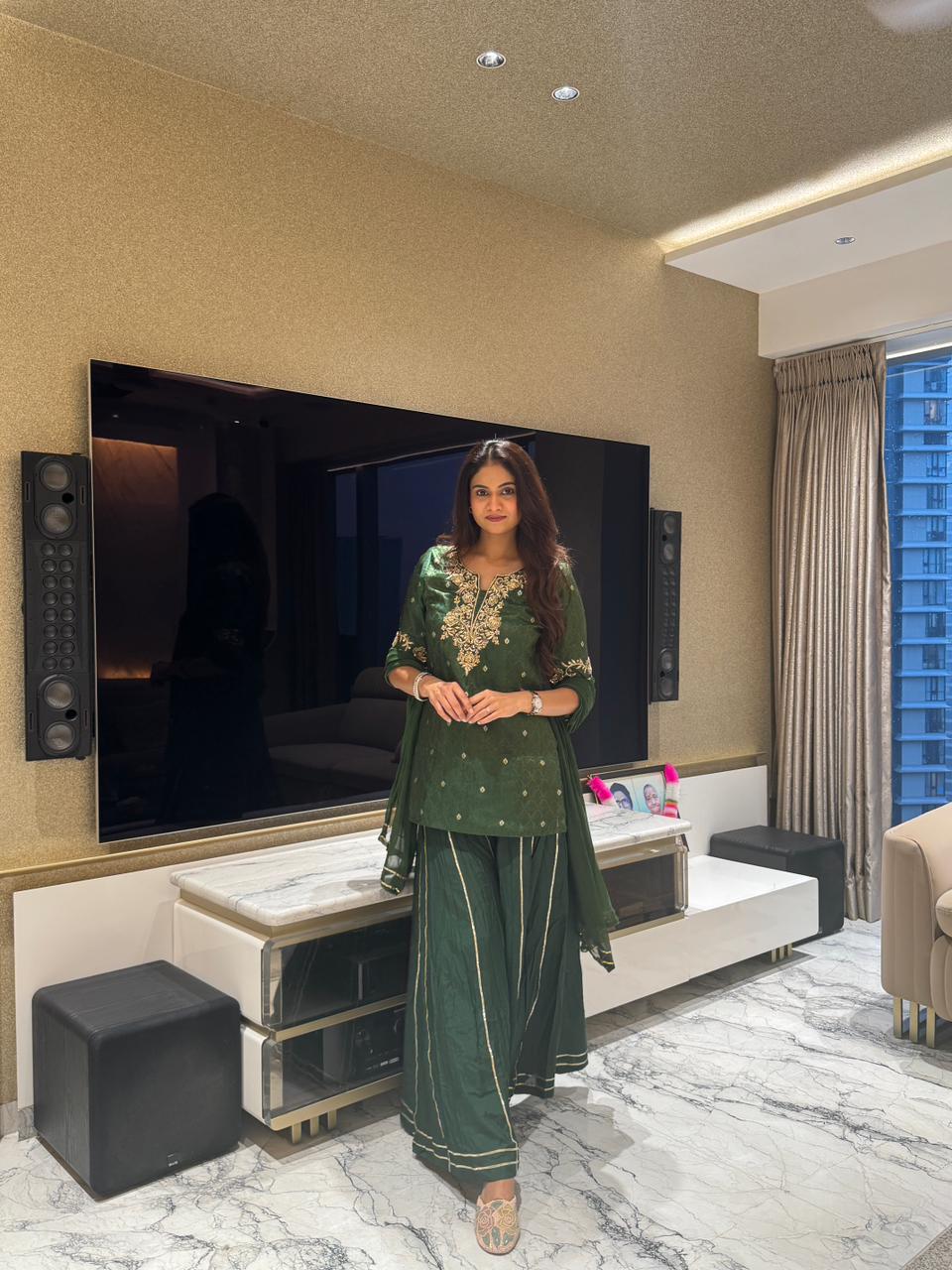 Emerald Green Gota Embroidered Gharara Set - Gharara Set - Rever