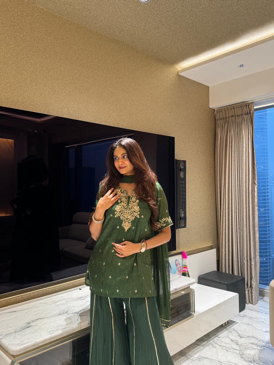 Emerald Green Gota Embroidered Gharara Set - Gharara Set - Rever