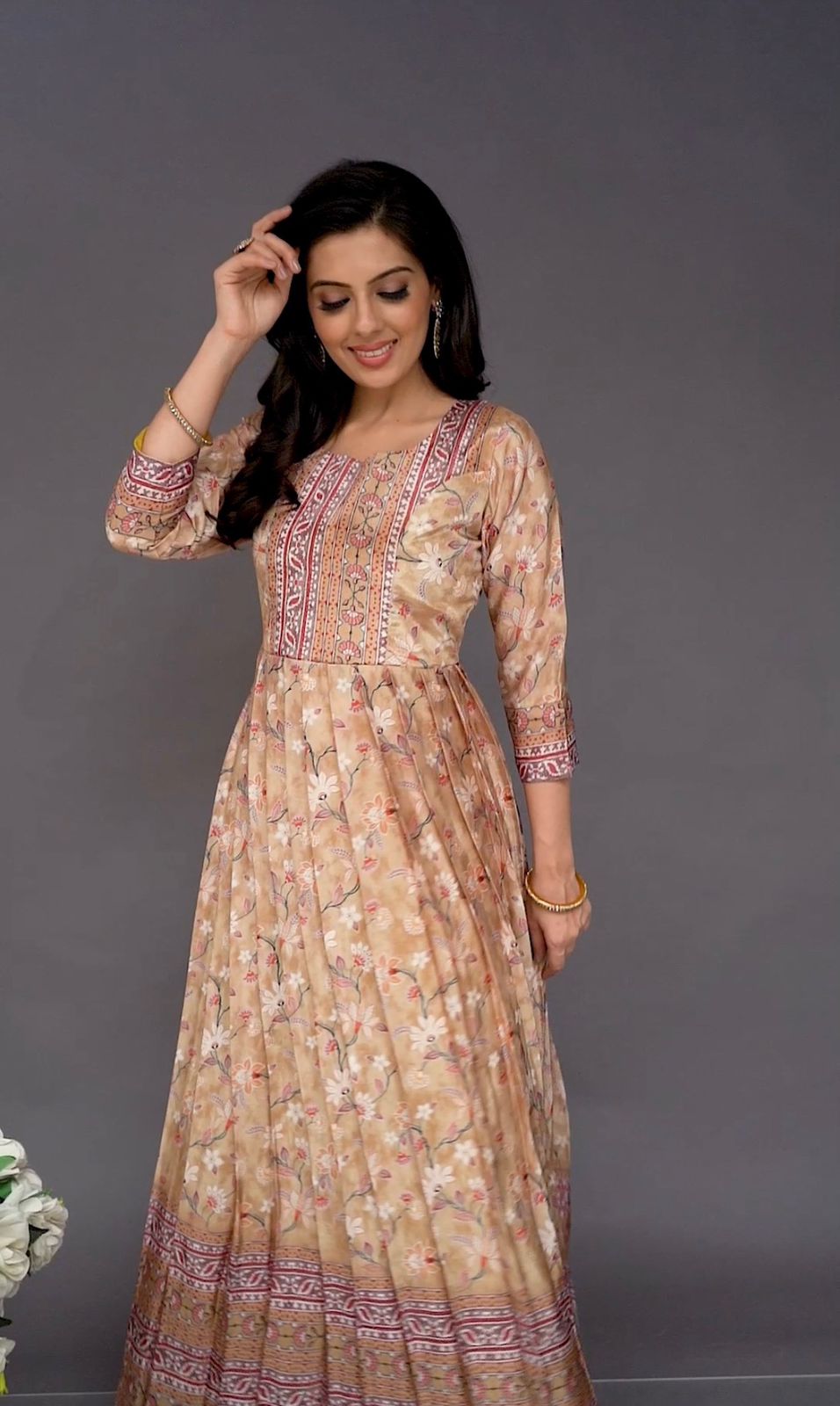 Floral Beige Gown - GOWN - Rever