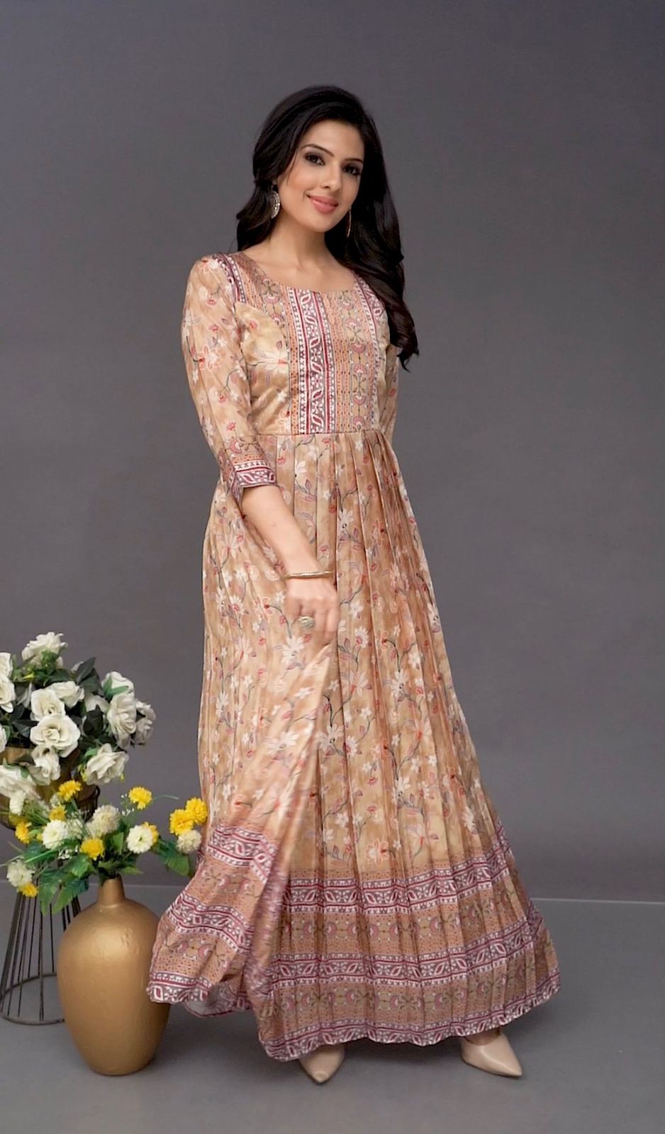 Floral Beige Gown - GOWN - Rever