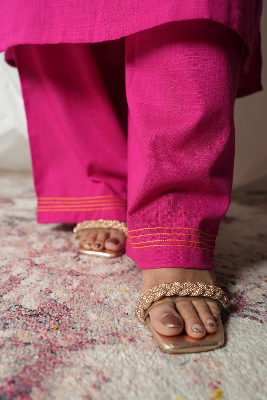 "Magenta Cotton Straight Kurta Set with Palazzo" - CORD SET - Rever