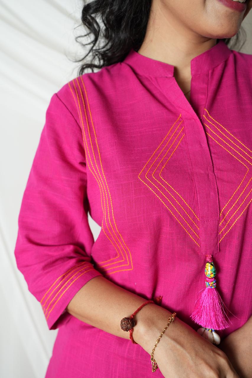 "Magenta Cotton Straight Kurta Set with Palazzo" - CORD SET - Rever