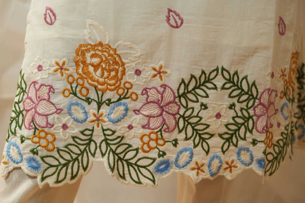 Multicolored Embroidered Border Kurta Set - KURTI SET - Rever