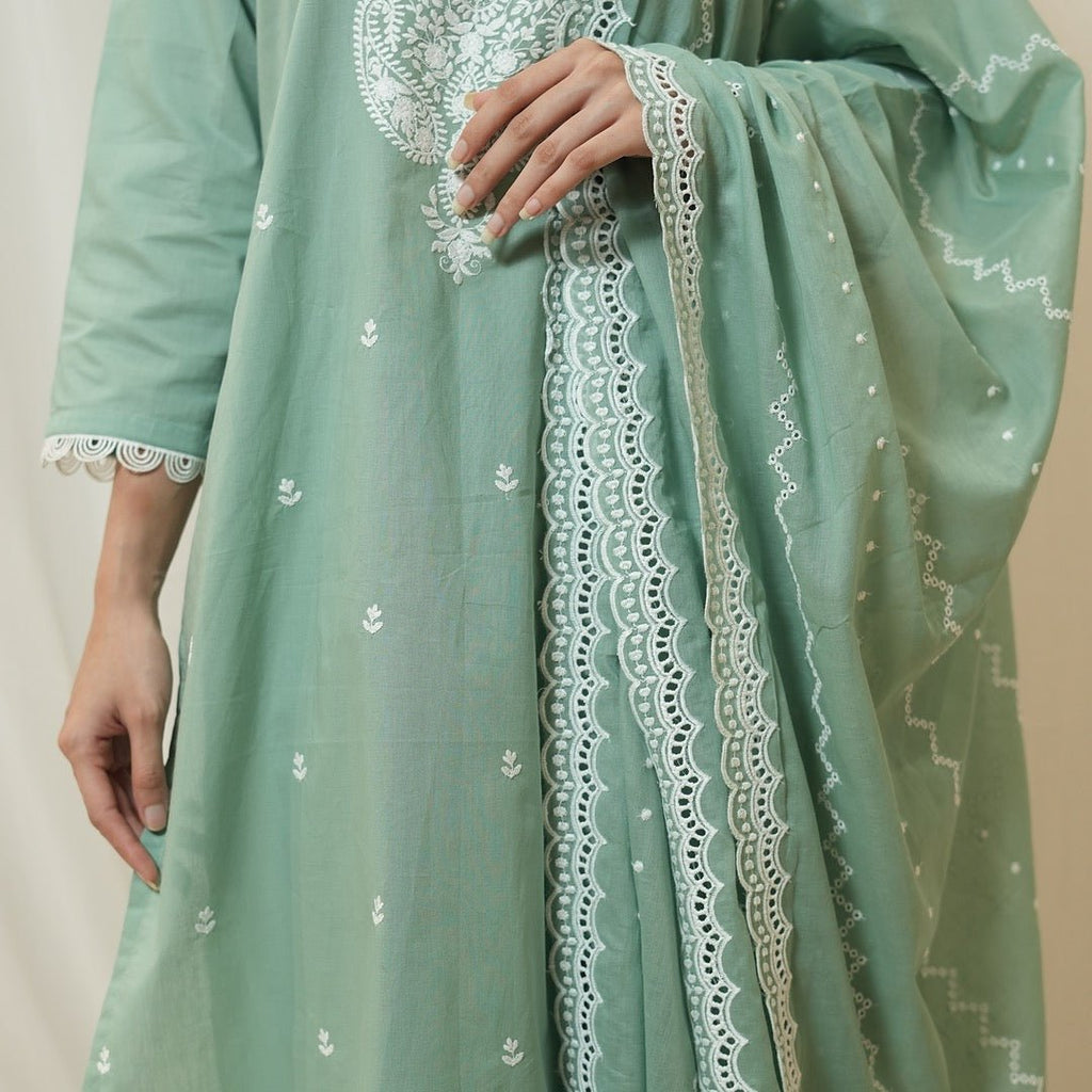 Pastel Charm Cotton Embroidered Suit Set - Rever