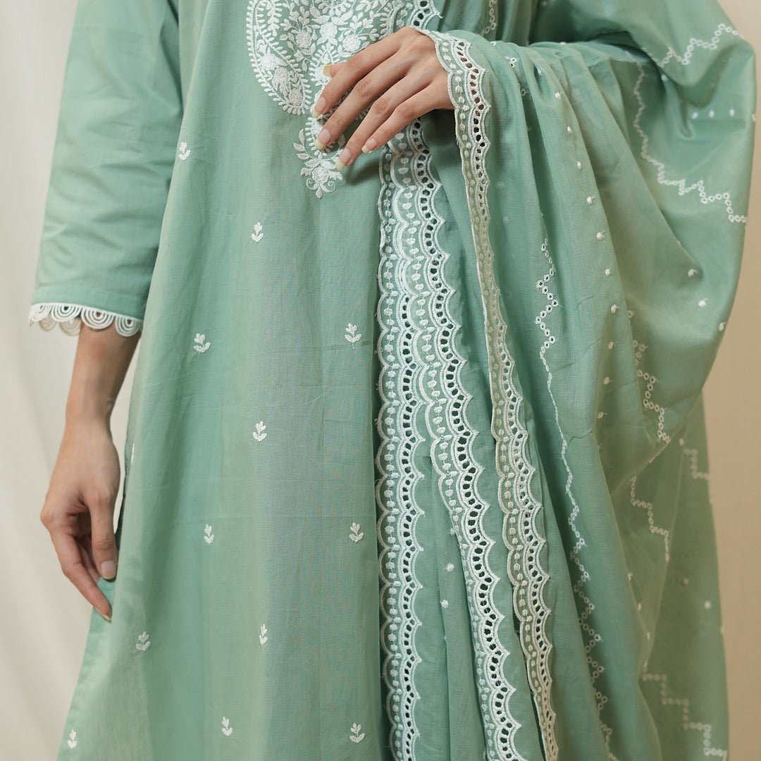 Pastel Charm Cotton Embroidered Suit Set - Rever